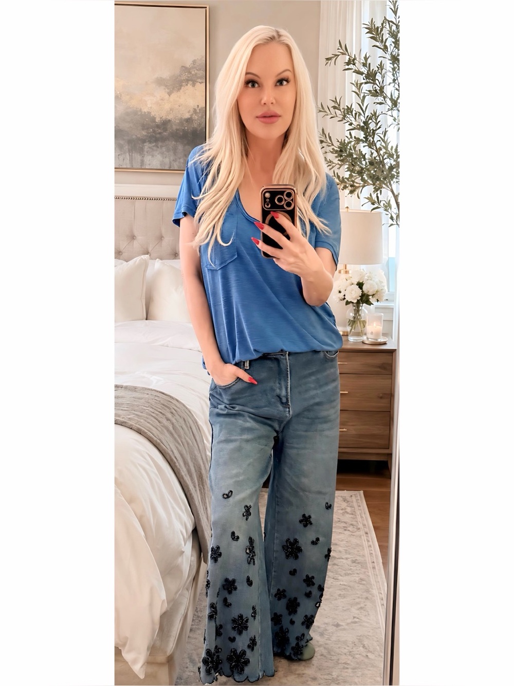 OLI & HALI MINERAL WASHED FLOWER
CUTOUTS SCALLOPED HEM DENIM PANTS - Picture 8 of 8
